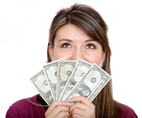 Casual woman with money