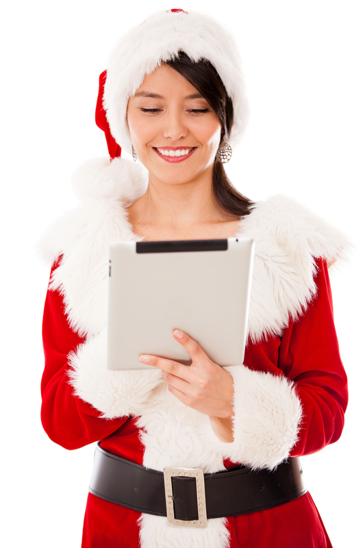 Female Santa with a tablet computer