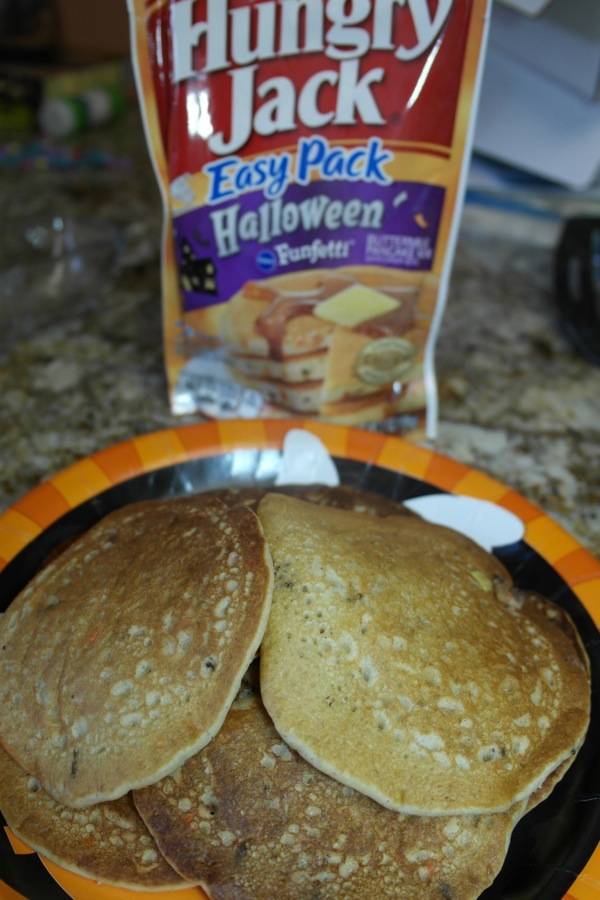 Kid-friendly Hungry Jack Halloween Pancakes with Sprinkles